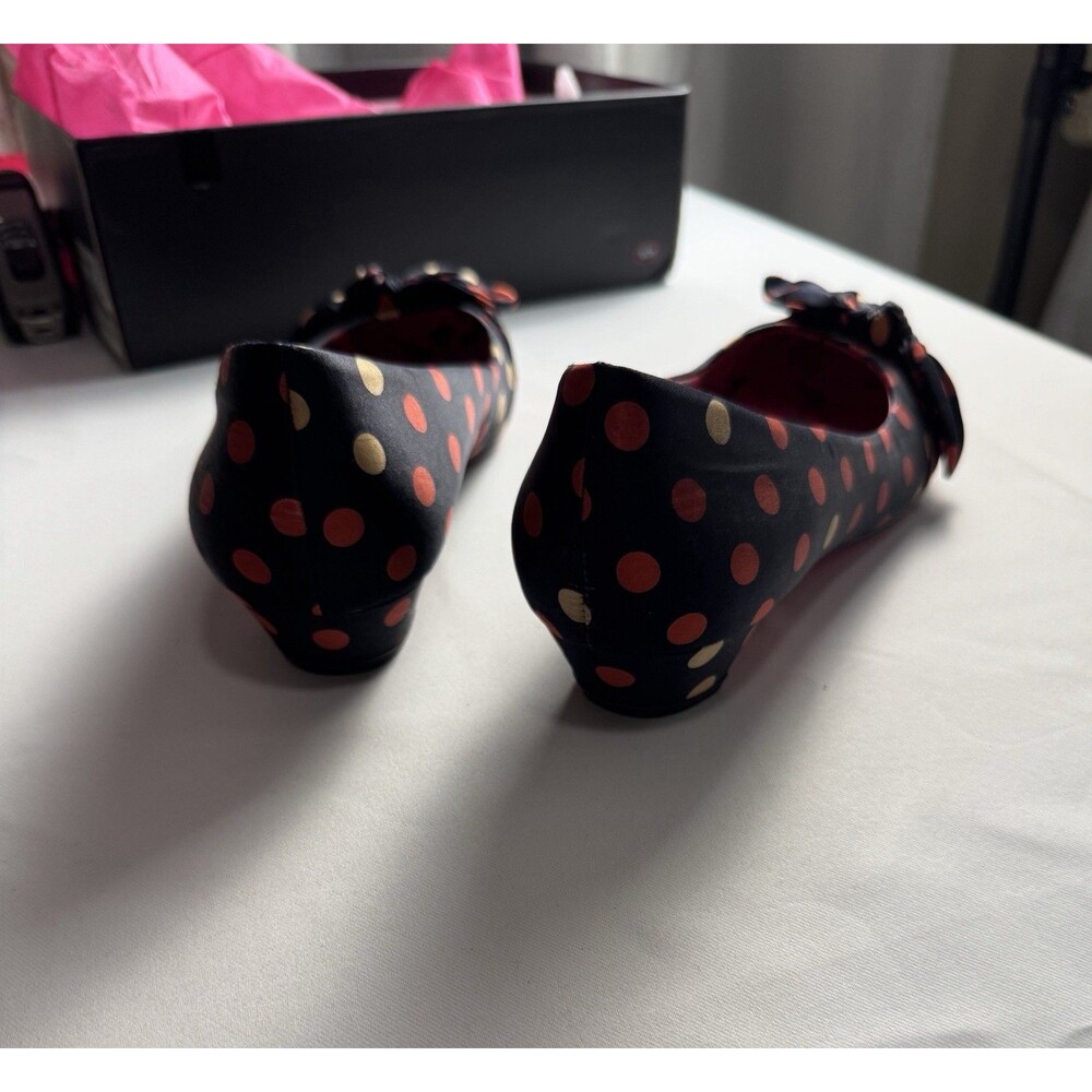 Betsey Johnson Black Flats with Pink and Gold Polka Dots